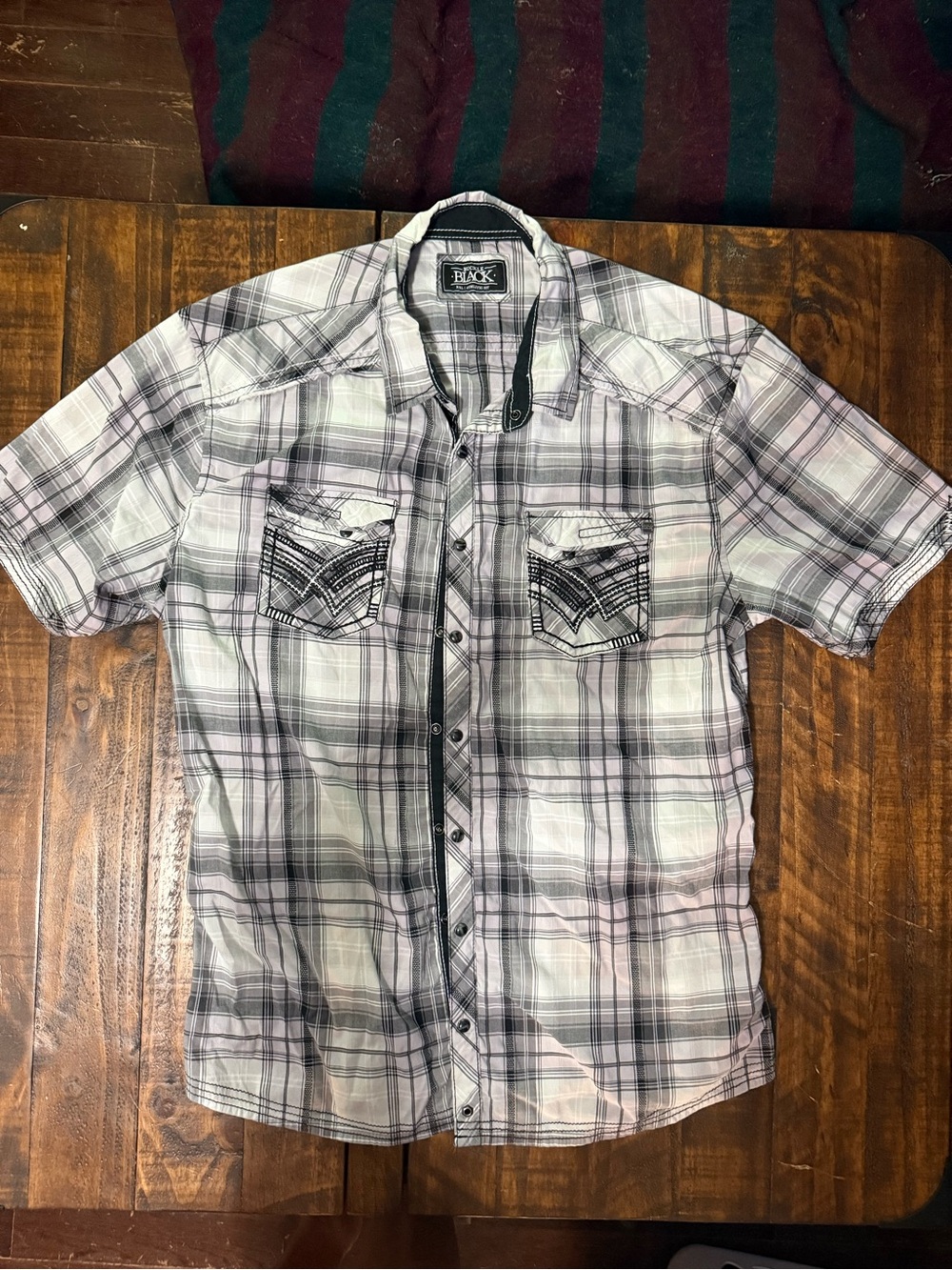 Buckle Black Gray Plaid Snap Button Shirt | Men’s Short Sleeve